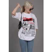Madmext MG1506 Beyaz Arka Baskılı Over Fit Kadın T-shirt