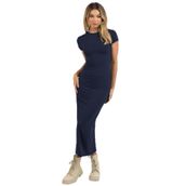 Madmext MG1856 Lacivert Basic Yarım Balıkçı Uzun Elbise