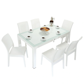 Mandella Elit Rattan 90x150 cm Elit Camlı Beyaz Sandalye Masa Takımı