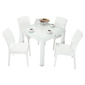 Mandella Elit Rattan 90x90 cm Elit Camlı beyaz Sandalye Masa Takımı