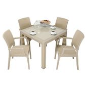 Mandella Elit Rattan 90x90 cm Elit Koltuk Çöl Beji Camlı Masa Takımı