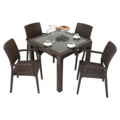 Mandella Elit Rattan 90x90 cm Elit Koltuk Kahverengi Camlı Masa Takımı