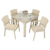 Mandella Elit Rattan 90x90 cm Zeus Koltuk Çöl Beji Camlı Masa Takımı