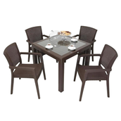 Mandella Elit Rattan Kahverengi 90x90 CM Camlı Masa