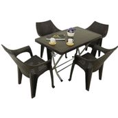 Mandella Kahverengi Zeugma 70x120 Katlanır Ayak 4 Kişilik Polo Koltuk Masa Takımı