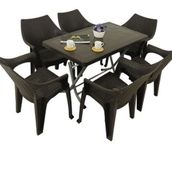 Mandella Kahverengi Zeugma 70x120 Katlanır Ayak 6 Kişilik Polo Koltuk Masa Takımı