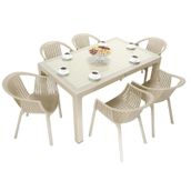Mandella Wood 90x150 CM Roma Koltuk Çöl Beji Camlı Masa Takımı