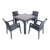 Mandella Zeus Antrasit 90x90 cm 4 Kişilik Camlı Masa Takımı