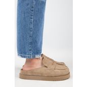 Manijero Ziva Hakiki Deri Loafer Platform Vizon Kadın Terlik