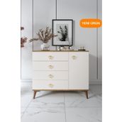 mapahomeliving Simple 4 Çekmeceli 1 Kapaklı Modern Şifonyer Ekru Ceviz