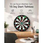Marsilyan 15 Inç Büyük Boy Dart Tahtası Ev Oyun Seti 4 Adet Metal Uç Oklu - Renkli - standart