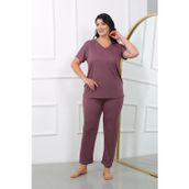 Marsilyan Kadın Büyük Beden Kısa Kol Penye Pijama Takımı Mürdüm
