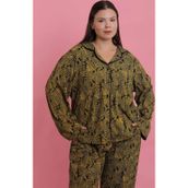 Marsilyan Kadın Büyük Beden Tropikal Yaprak Desenli Düğmeli Pijama Takımı