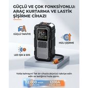 Matechno 12000MAH Taşınabilir Araç Akü Takviye Cihazı Jump Starter Dijital Ekranlı Lastik Şişirme Pompası - 12.000 mAh