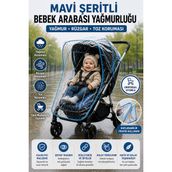 Mavi Şeritli Universal Bebek Arabası Yağmurluğu Şeffaf Pvc Yağmur Rüzgar Toz Koruyucu Kılıf