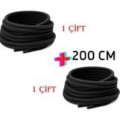 Mawrond 2 ÇİFT- 200 cm, Siyah, Fitilli Yuvarlak Bot Bağcığı, Extra Sağlam Bağcık, Ayakkabı Bağcığı, 2 Çift