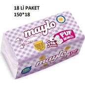 Maylo Puf Mendil 150 Yaprak x 18 Paket 2700 Yaprak Parfümsüz 3 Katlı Kullanım - Beyaz