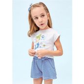 Mayoral 3216 Mavi Kız Çocuk T-Shirt Çizgili Şort Takım
