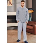 Mecit 22759 Erkek Mavi Şardonlu Kışlık Büyük Beden Pijama Takımı