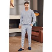 Mecit 2757 Erkek Mavi Büyük Beden Uzun Kollu Pijama Takımı