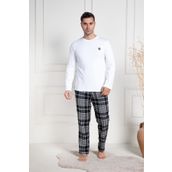 Mecit 3082 Beyaz Ekoseli Büyük Beden Kalın Erkek Pijama Takımı