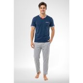 Mecit 4005 İndigo %100 Pamuk Kısa Kollu Erkek Pijama Takımı