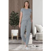 Mecit 5624 Ekru Çizgili Gri Kadın Spor Pijama Takımı