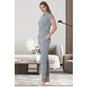 Mecit 5624 Pembe Çizgili Gri Kadın Pijama Takımı