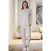 Mecit 6022 Vizon Kadın Büyük Beden Boydan Düğmeli Pijama Takımı