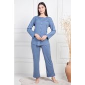 Mecit 6105 İndigo Kadın Büyük Beden Boydan Düğmeli Pijama Takımı