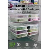 Mediterian 4'lü 2,5 L dikdörtgen saklama kabı seti, sızdırmaz, büyük boy, beyaz, plastik - 2,5 lt - Şeffaf