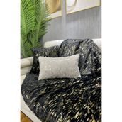 Mediterian Şık Siyah Peluş Koltuk ve Şal Takımı, 100x160 cm, yumuşak ve rahat kullanım için uygun