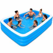 Mega Büyük Boy Şişme Havuz, 3.05 Metre Dikdörtgen Aile Havuzu, 3 Katmanlı Dayanıklı PVC UV Güneşe Dayanıklı, Çift Yönlü Hava Akışlı Yetişkin Çocuk Ev Bahçe Yazlık Kullanımı İçin Büyük Boy Şişme Havuz