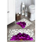 Mekta Home MKTPP-2010 60x100 50x60 cm 3 Boyutlu Mor Çiçekli Paspas Takımı