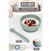 Meleni Baby Vakumlu Silikon Bebek Mama Kasesi - Vakum Tabanlı Kase - Silikon Diş Kaşıyıcı Kaşık - Yeşil