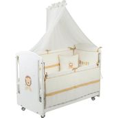Meltem Kids Sweet Lion Sallanır Anne Yanı Beşik Ahşap Bebek Beşiği 60x120 cm (beyaz-lion) - 60 x 120 cm - Beyaz - Sarı