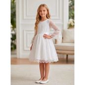 Merdia Kids Kız Çocuk Tül Dantelli Abiye Elbise - Beyaz - 12 Yaş