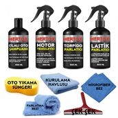 Mertox Araç Araba Otomobil Oto Temizlik Ve Bakım Seti Cilalı Oto Şampuanı Motor Temizleyici Torpido Parlatıcı Süt Ve Lastik Parlatıcı 4X500m