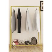 Metal Oval Telli Gold Butik Elbise Askılığı Konfeksiyon Ayakkabılıklı Elbise Askılığı – Raflı Askı