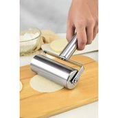 Metal Saplı Rulo Hamur Açıcı Merdane Pürüzsüz Oklava Pizza Börek Açma Silindir - Gümüş