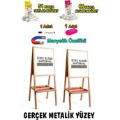 Metal Yüzeyli Çift Taraflı Beyaz Manyetik Yazı Tahtası - Ahşap - Bej - Siyah - Seçenek 1