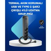 Mey İthalat® Akıllı Akım Dengelemeli 4’Lü Çoklu Priz Type-C Ve Usb Çıkışlı