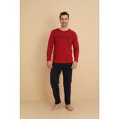 Meynur Moda Erkek Kaliteli Esnek Kumaşlı Pijama Takımı %90 Pamuklu - Kırmızı - M