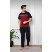 Meynur Moda Pamuklu Penye Kısa Kollu Erkek Pijama Takımı - Bordo - M