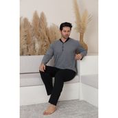 Meynur Moda Pamuklu Penye Uzun Kollu Erkek Pijama Takımı - Lacivert - Açık Gri - S - M