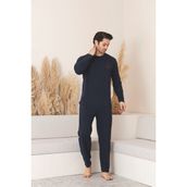 Meynur Moda Pamuklu Penye Uzun Kollu Erkek Pijama Takımı - Lacivert - XL