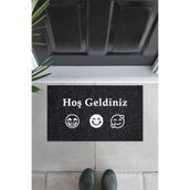 M&H Quality(7) Balkon Ve Iç Dış Kapı Yıkanabilir Nem Alıcı Toz Alıcı Halı Kapı Önü Paspası Türkçe hoş geldiniz Siyah 45 x 75