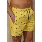 Miami Beach Marin Sarı Desenli Büyük Beden Standart Boy Erkek Mayo Deniz Şortu - 3XL