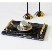 Miarik Design Dekoratıf Siyah Mermer Orta Boy Dıkdortgen Gold Tırtıklı Sunum Nısan Tepsısı