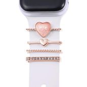 Microsonic Apple Watch 7 45 mm için Süsü Charm İnci Kalp Rose Gold Kordon